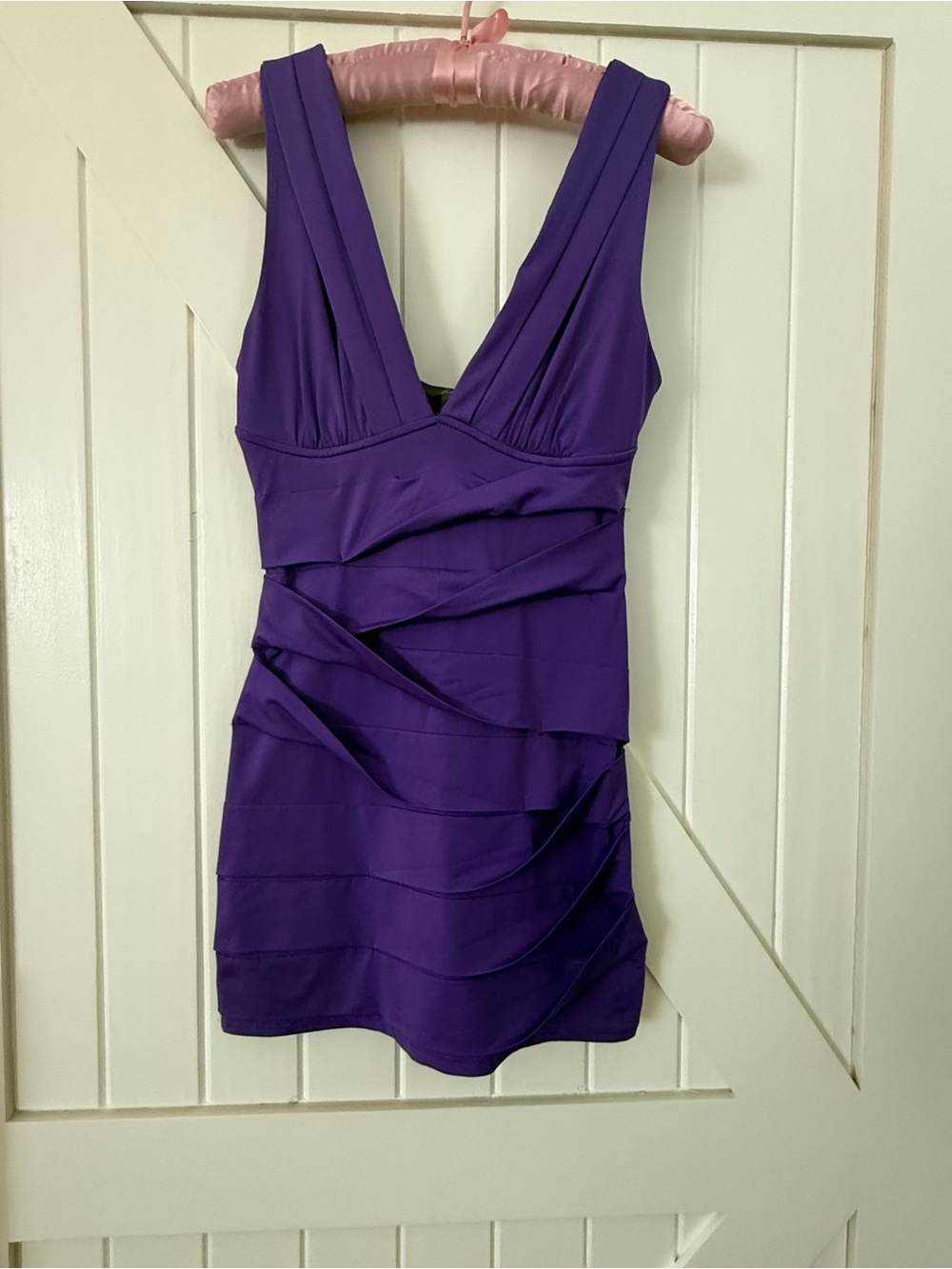 Forever 21 Violet Layered Ruched V‑Neck Mini Dress